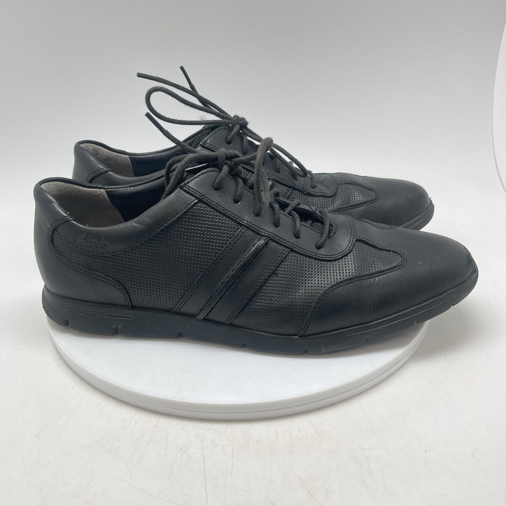 Clarks Sneakers Mens 9.5 M‎ Denner Race Black Leather Casual Dress Shoes 13285